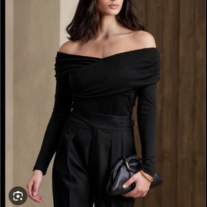 Banana Republic Adorno Bodysuit Off-Shoulder Black Top